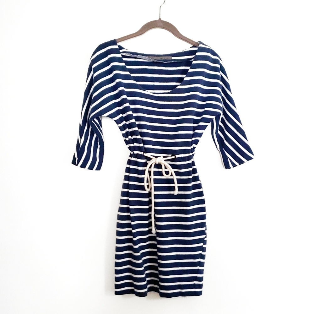 Zara Navy Striped Cotton Dress with Tied Waist
